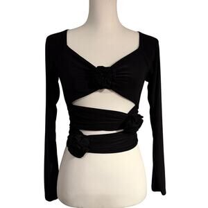 WIN WIN Black Rosette Cutout Crop Top Size Small